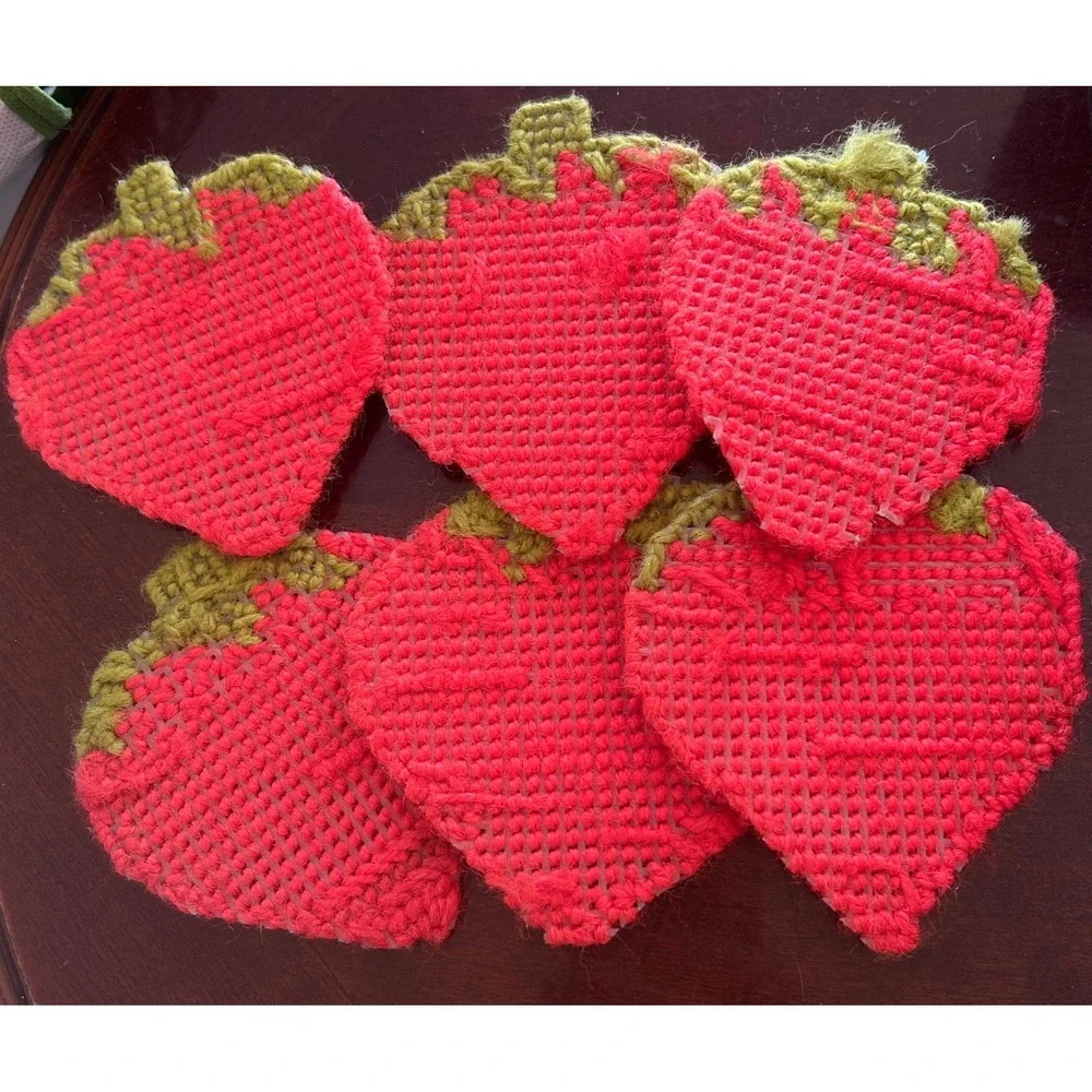 Kitschy Handmade Vintage Strawberry Coasters Cottagecore Grandmacore